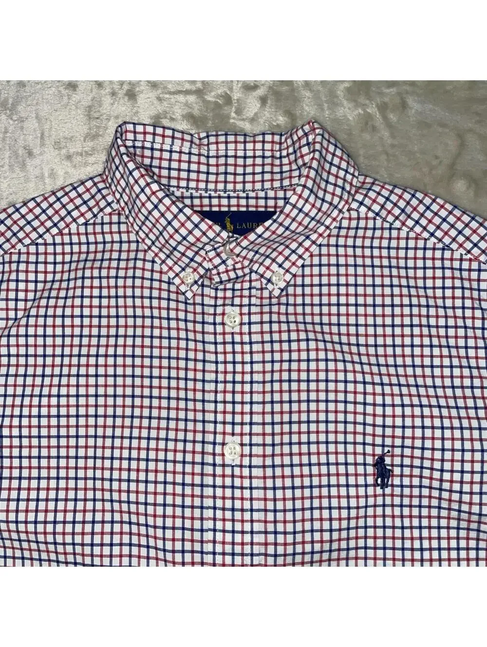 Ralph Lauren Big Kids Natural Stretch Oxford Shirt Red/Blue/White Sz L (14-16)